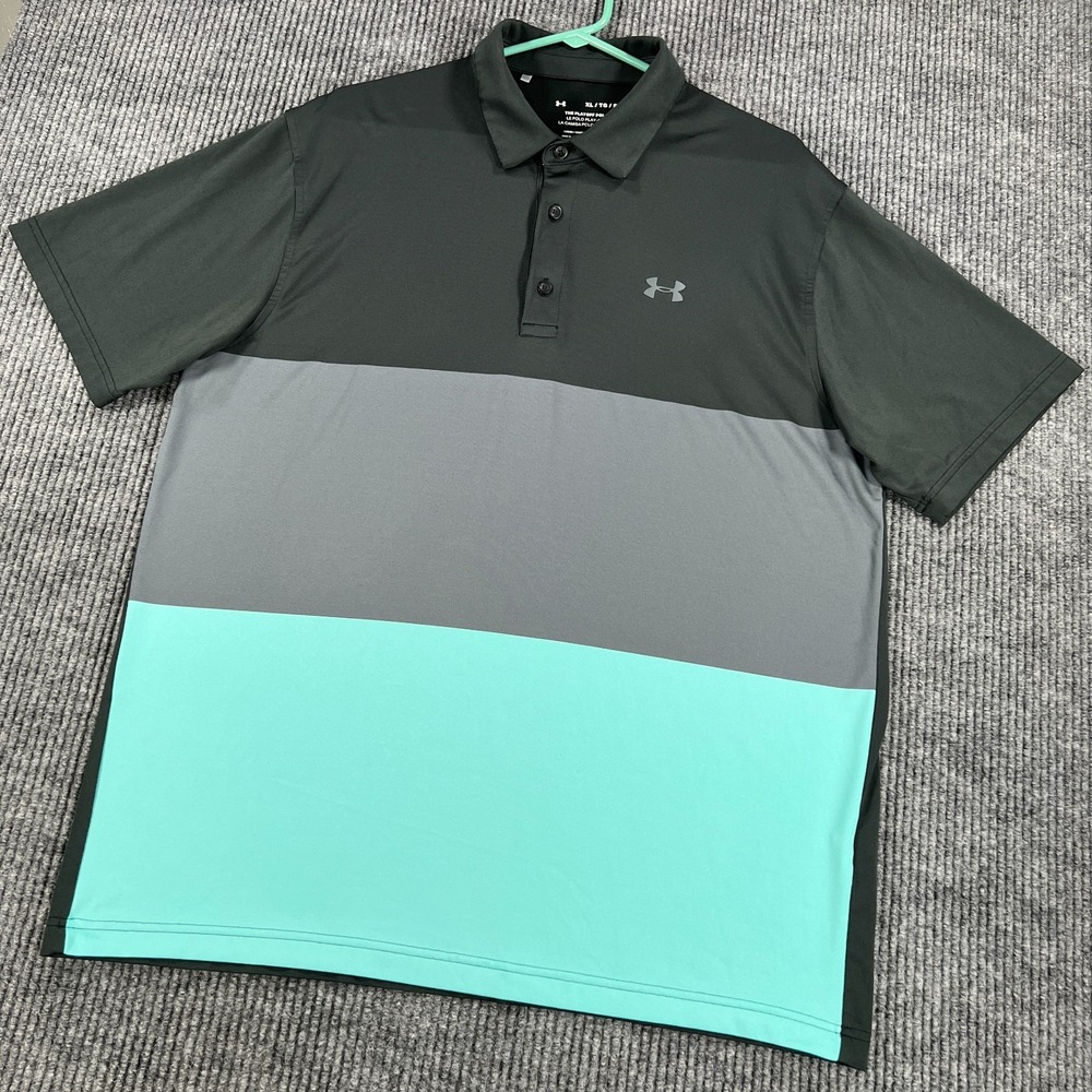 Under Armour Playoff Polo Shirt Mens XL Extra Large Black Green Short Sleeve